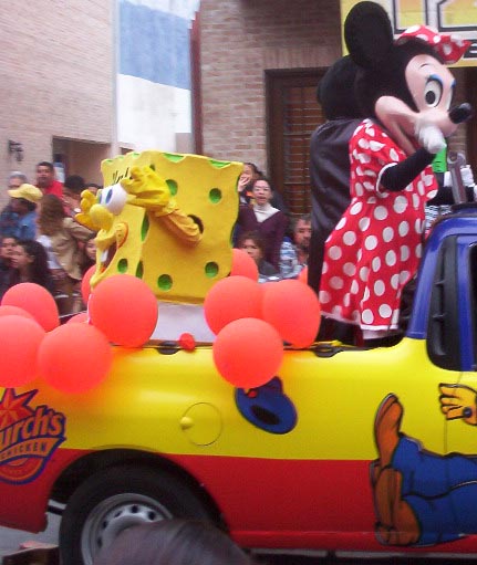 Matamoros Tamaulipas Mexico   Charros Parade   SpongeBob and Minnie Mouse 