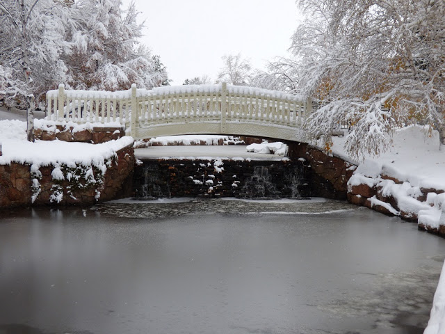  bridge over frozen pond 